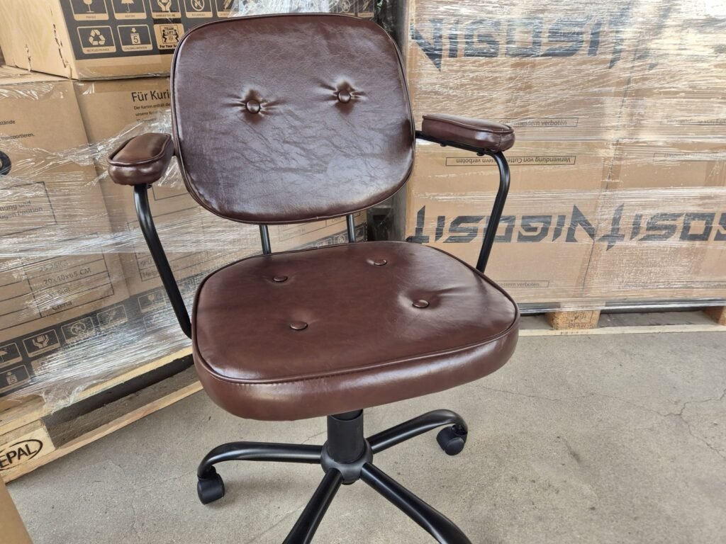 Retro stiliaus ergonominė biuro kėdė – ruda, reguliuojamo aukščio