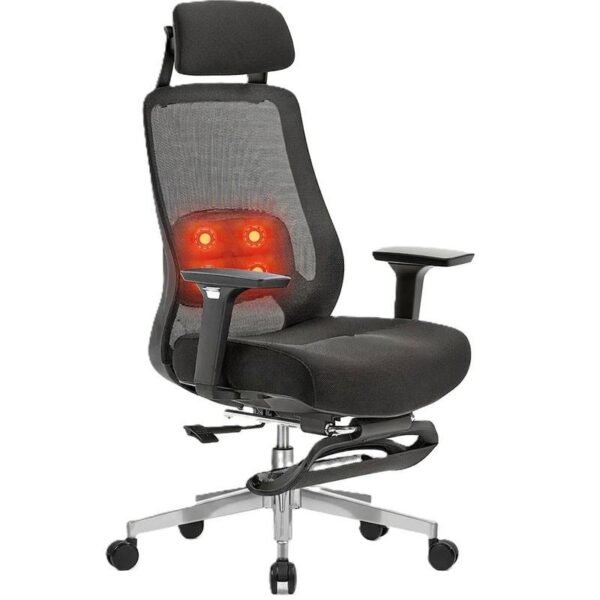 Ergonominė biuro kėdė su kojų atrama, juoda, iki 136 kg
